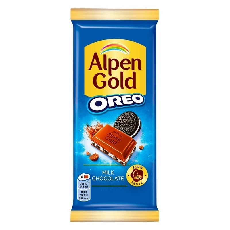 Alpen Gold с печеньем орео шоколадная плитка молочный 85 г.